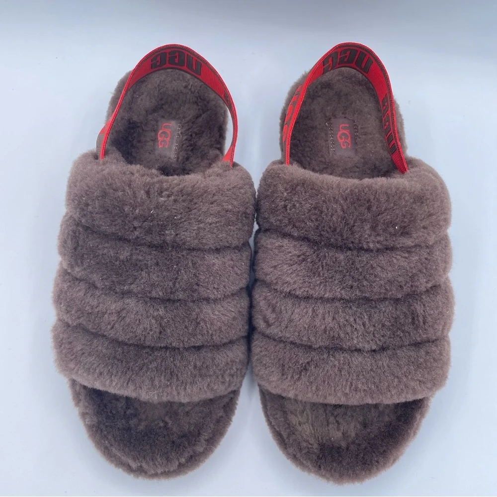 UGG Fluff Yeah Slides 7 Brown/Red - Picture 4 of 16